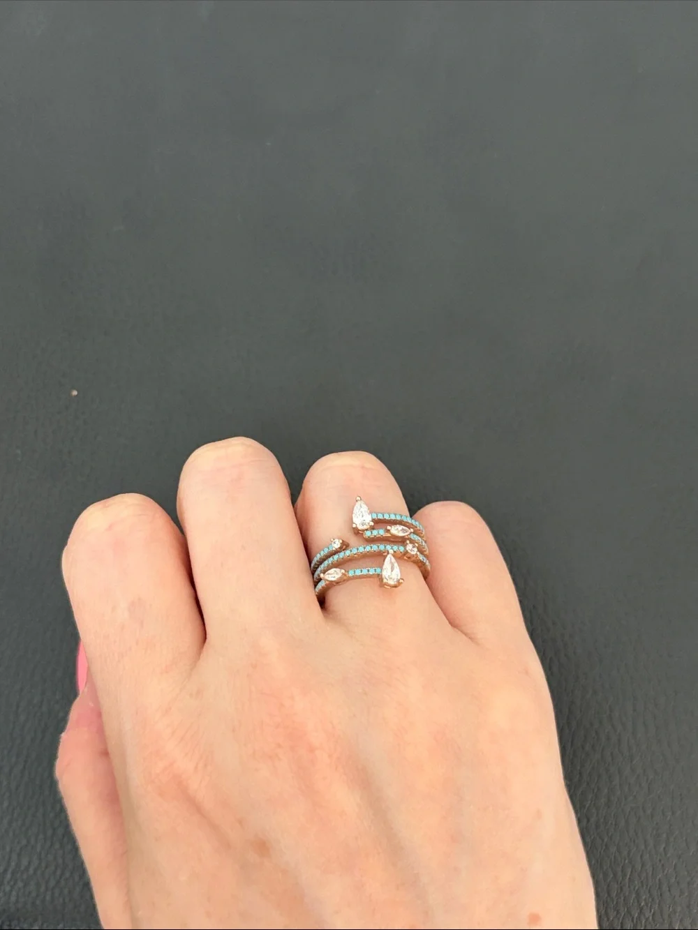 Rose Gold and Turquoise Triple Band Ring - Women's Jewelry